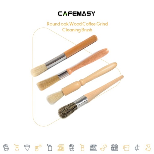 Cafemasy Round oak Wood Coffee Grind Cleaning Brush